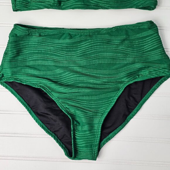 Women's Green Textured Cut Out Front High Waisted Bikini Set Size M NWOT - Picture 4 of 12